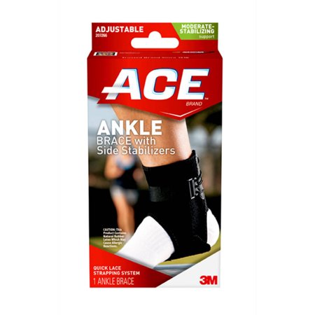 ACE Brand Ankle Brace with Side Stabilizers, Black Adjustable, 1/pack