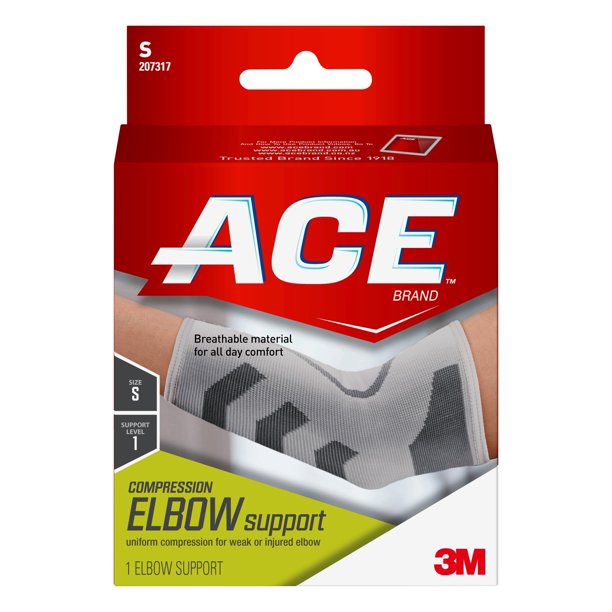 ACE Brand Compression Elbow Support, Large, White/Gray, 1/Pack